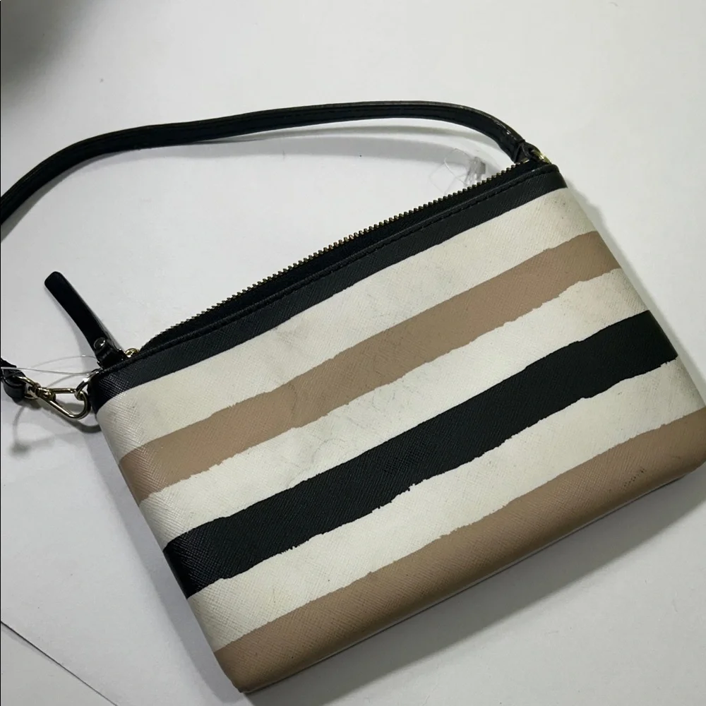 Kate Spade Black and Tan Striped Clutch